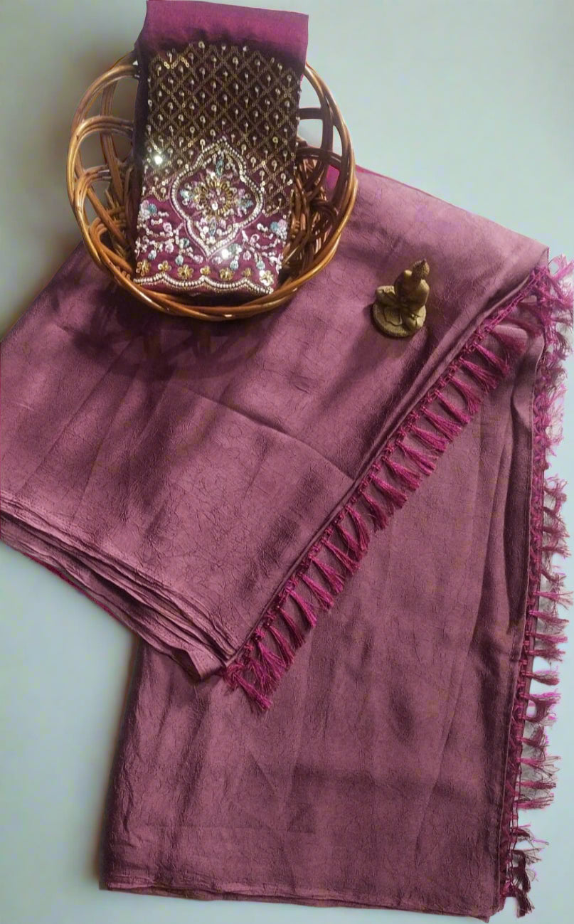 Synthetic Plain Saree with Designer Work Blouse – Casual & Party Wear
