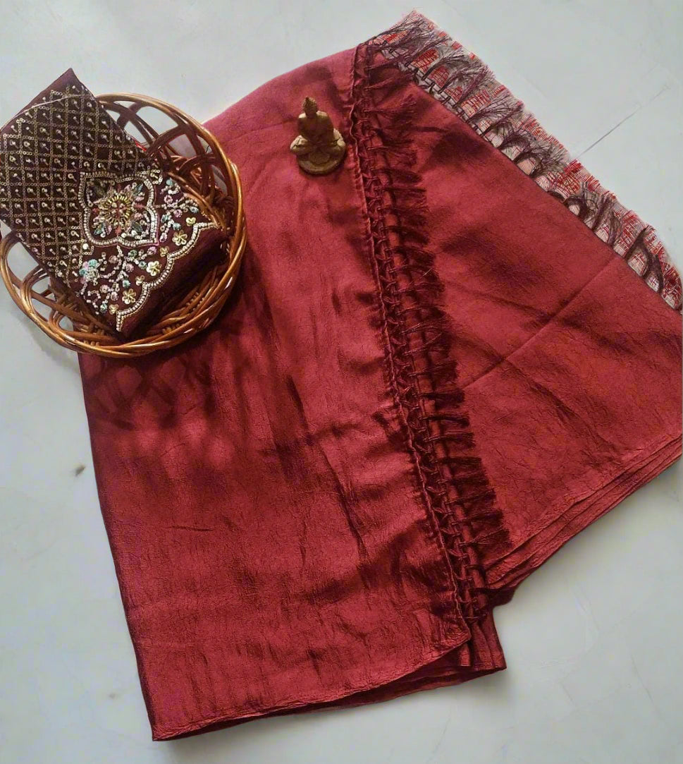 Synthetic Plain Saree with Designer Work Blouse – Casual & Party Wear
