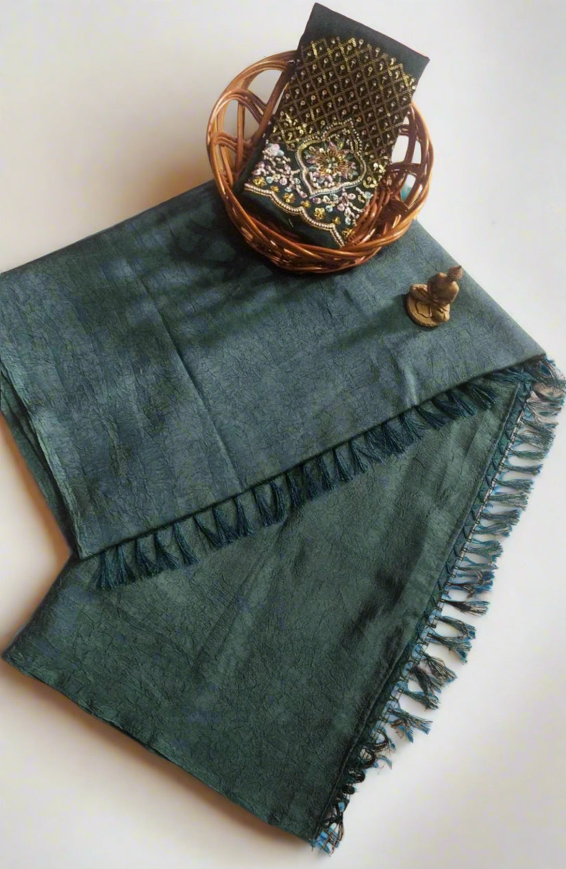 Synthetic Plain Saree with Designer Work Blouse – Casual & Party Wear