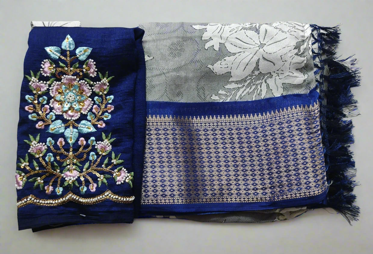 Synthetic Saree with Designer Work Blouse – Stylish Party Wear