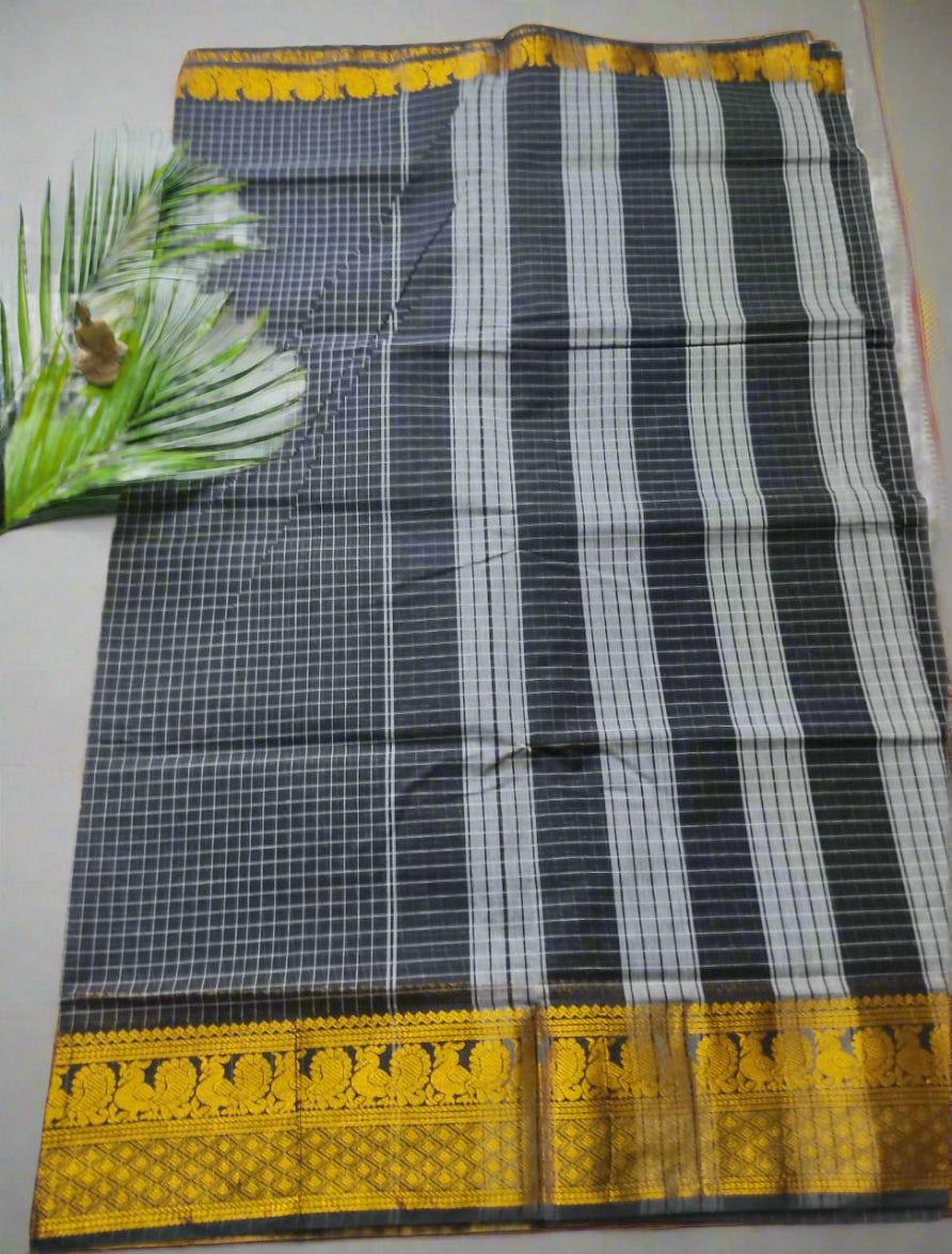 Cotton Saree with Checks Pattern – Handloom Saree for Daily & Office Wear