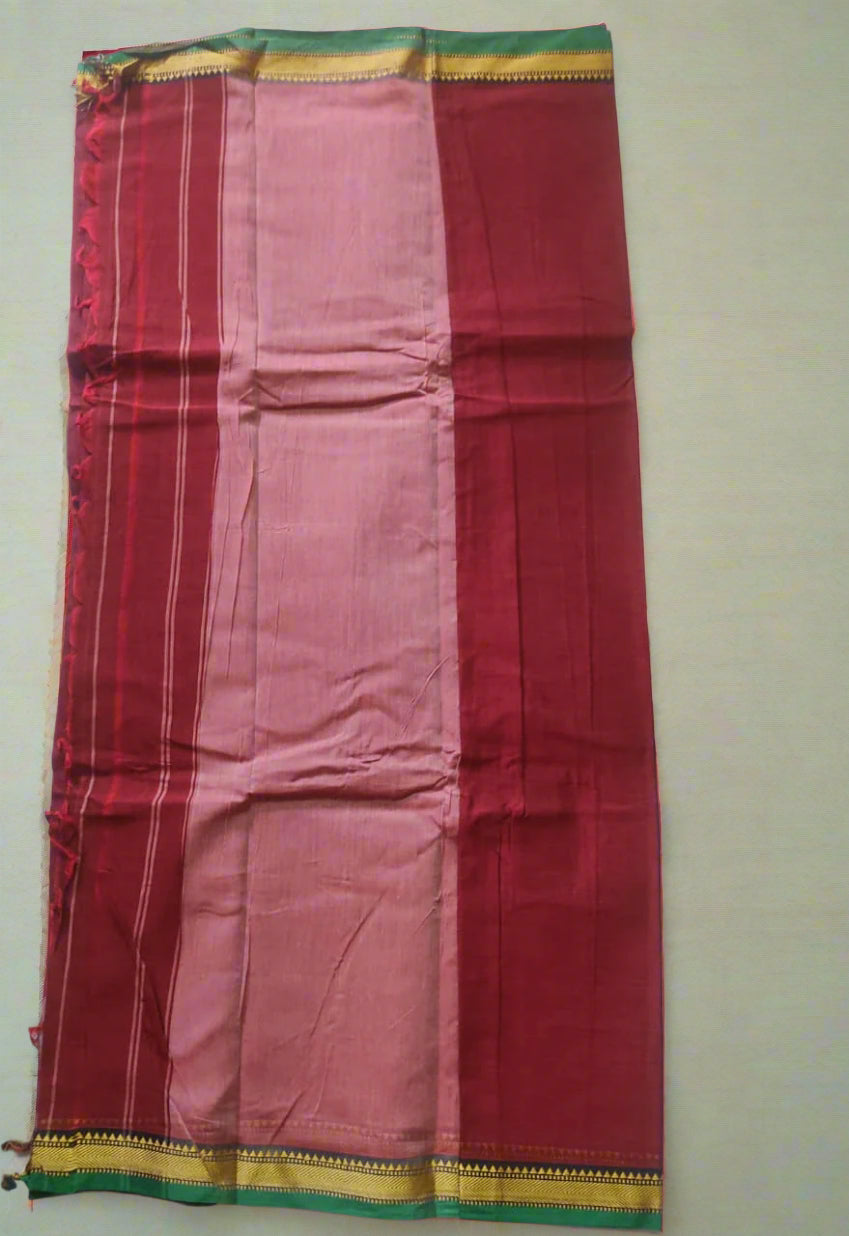 Narayanpet Cotton Saree – Plain Body with Gold Border
