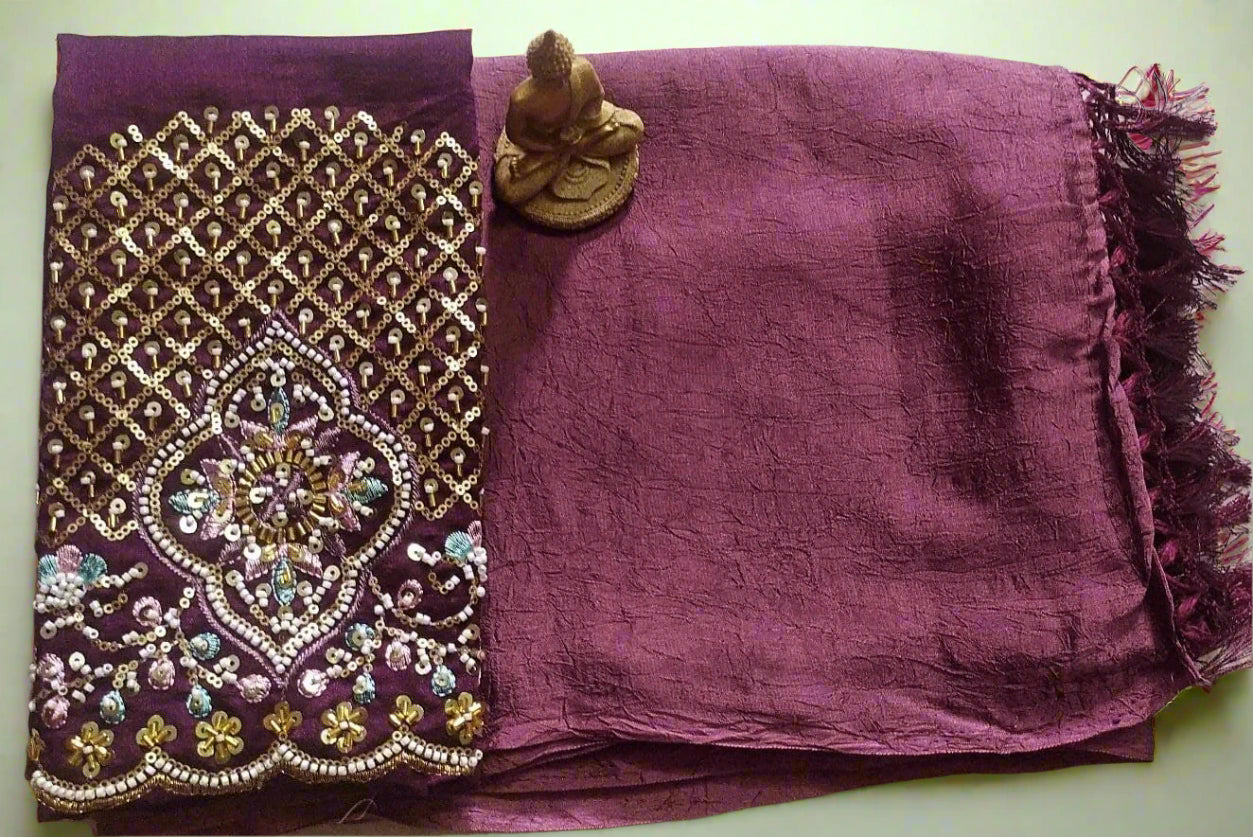 Synthetic Plain Saree with Designer Work Blouse – Casual & Party Wear