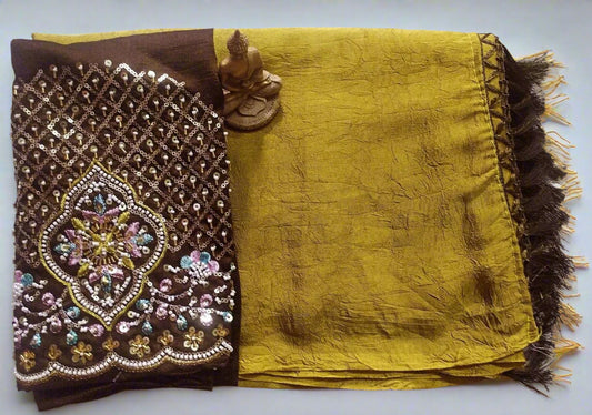 Synthetic Plain Saree with Designer Work Blouse – Casual & Party Wear