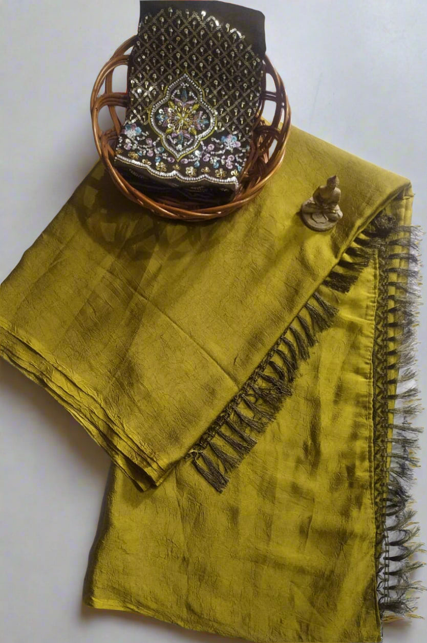 Synthetic Plain Saree with Designer Work Blouse – Casual & Party Wear