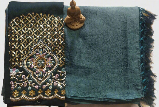 Synthetic Plain Saree with Designer Work Blouse – Casual & Party Wear