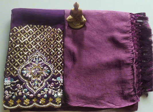Synthetic Plain Saree with Designer Work Blouse – Casual & Party Wear
