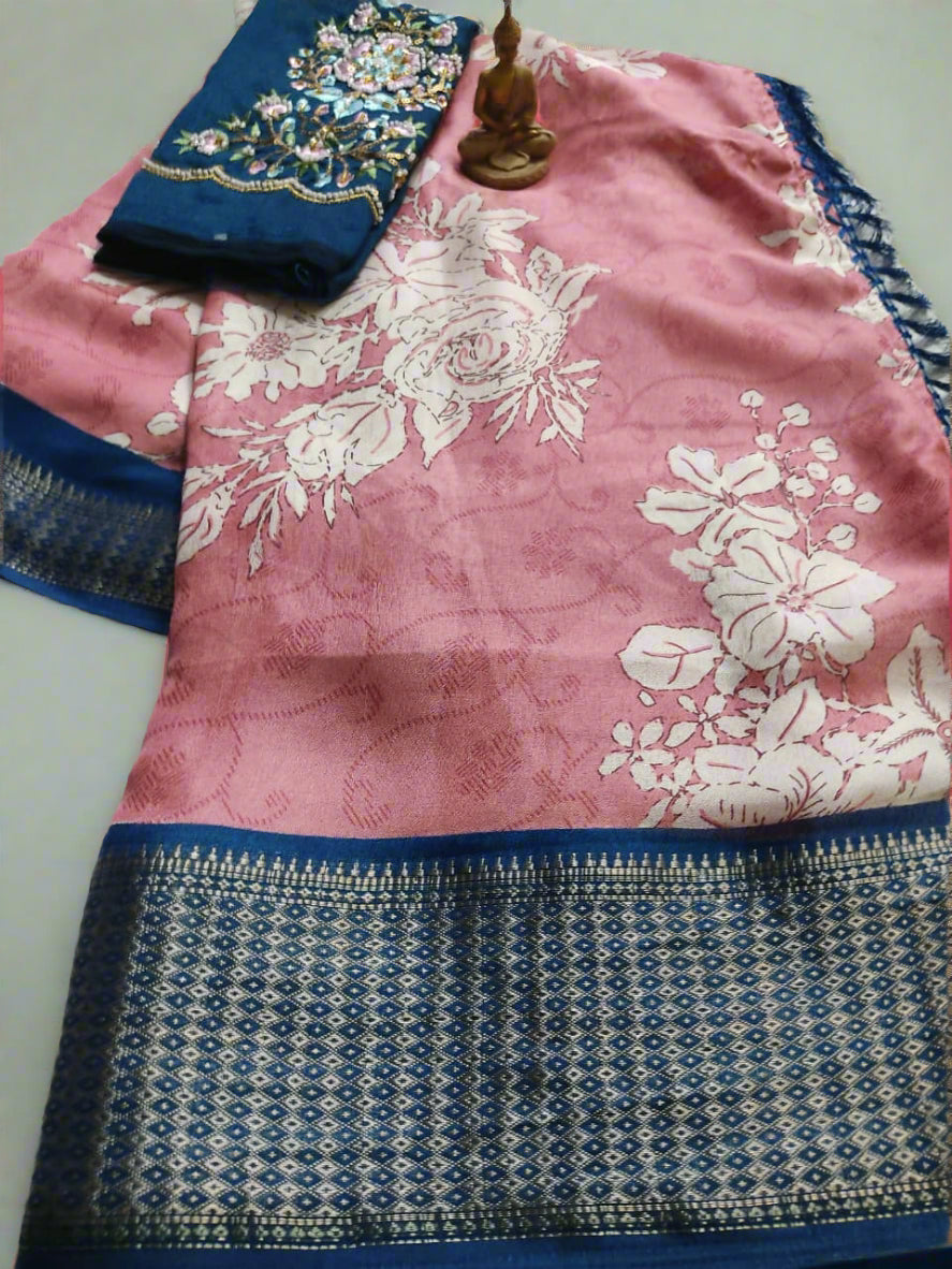 Synthetic Saree with Designer Work Blouse – Stylish Party Wear