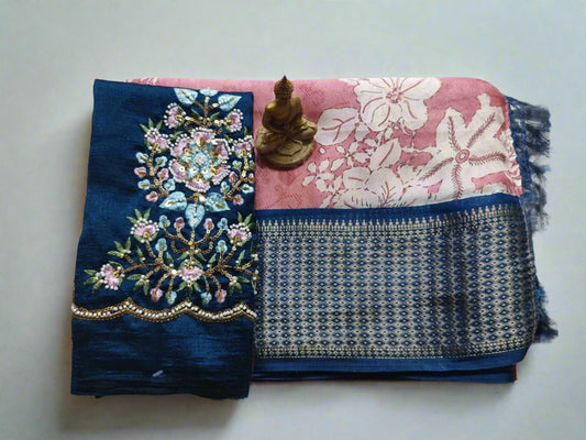 Synthetic Saree with Designer Work Blouse – Stylish Party Wear