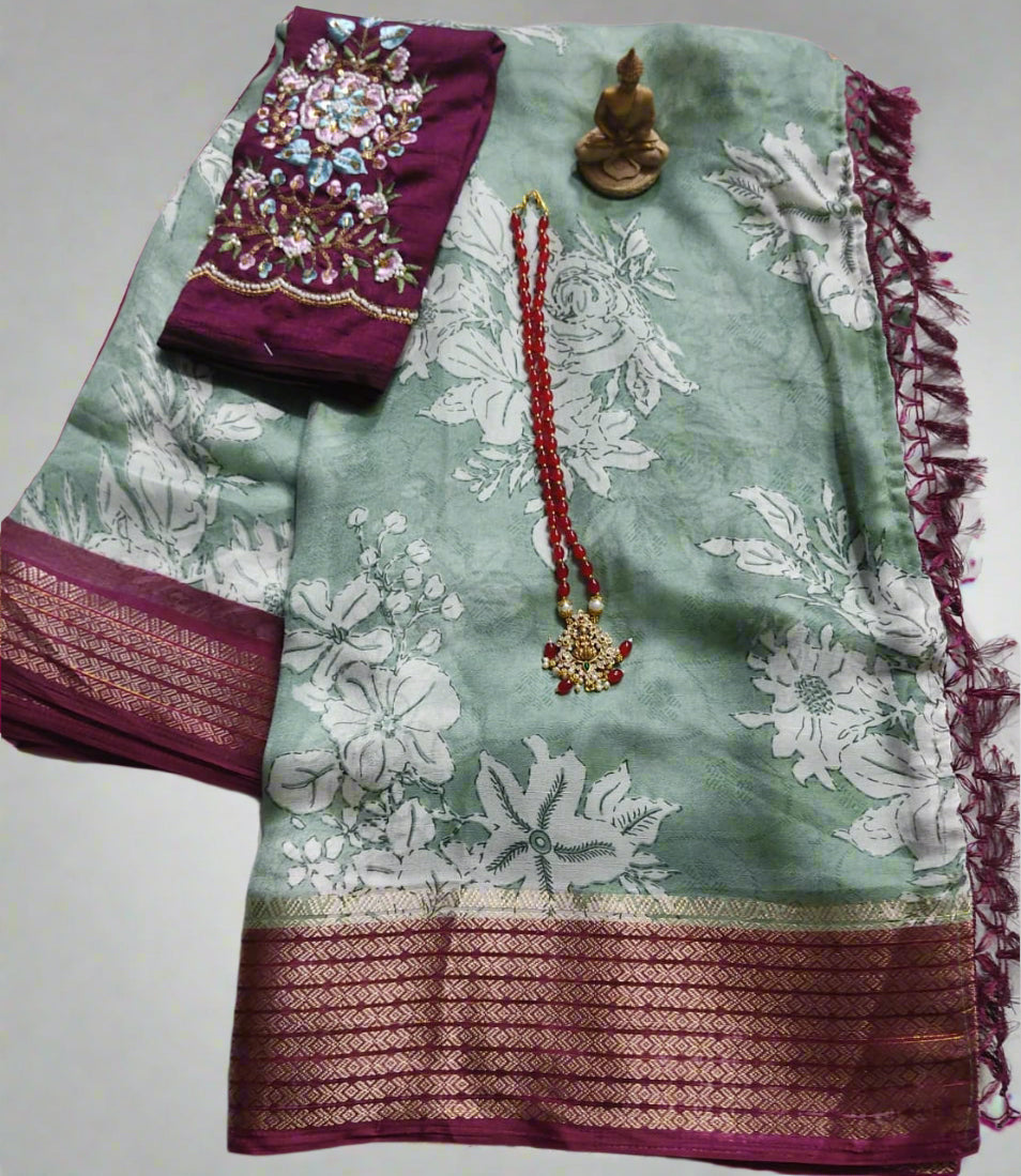 Synthetic Saree with Designer Work Blouse – Stylish Party Wear