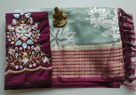 Synthetic Saree with Designer Work Blouse – Stylish Party Wear