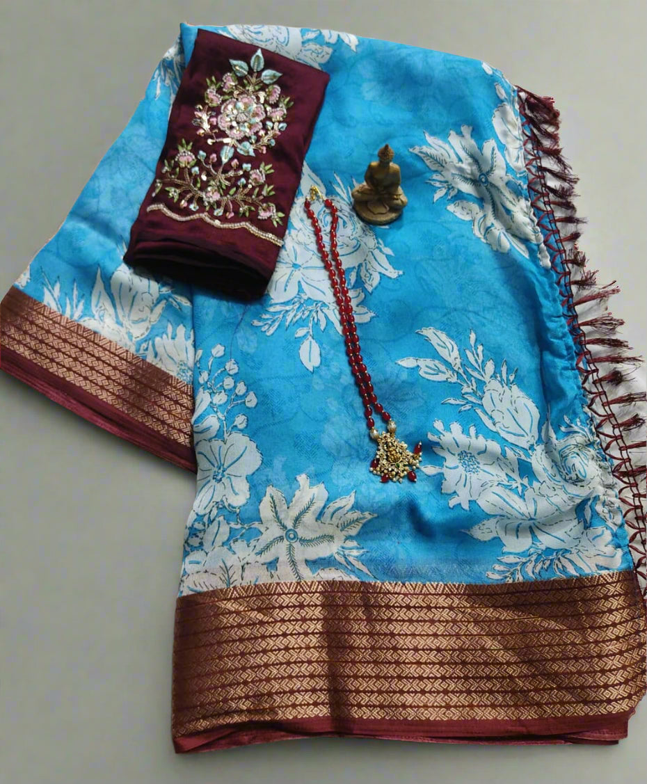 Synthetic Saree with Designer Work Blouse – Stylish Party Wear