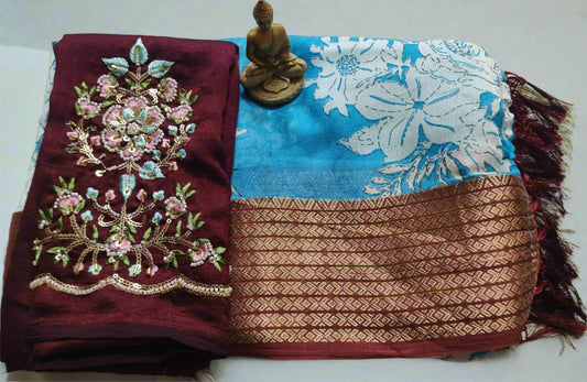 Synthetic Saree with Designer Work Blouse – Stylish Party Wear