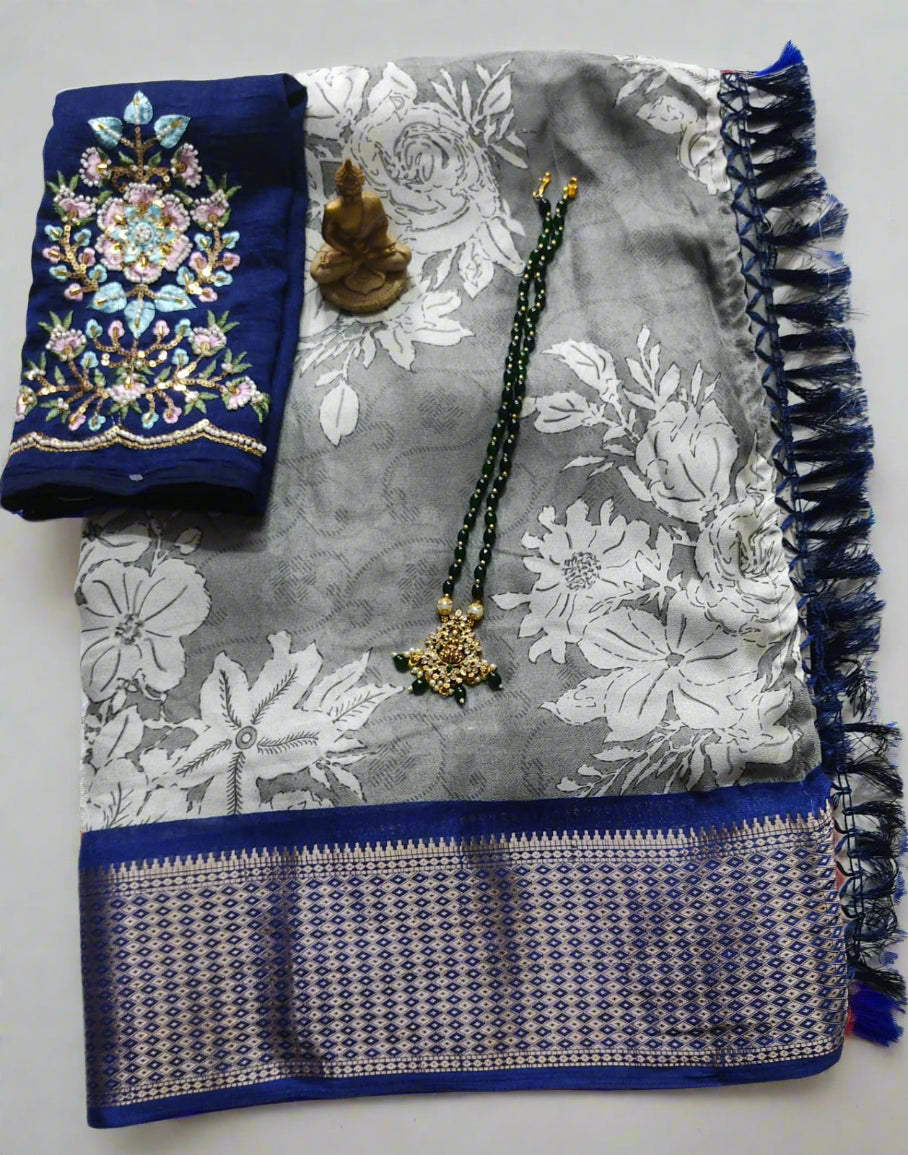 Synthetic Saree with Designer Work Blouse – Stylish Party Wear