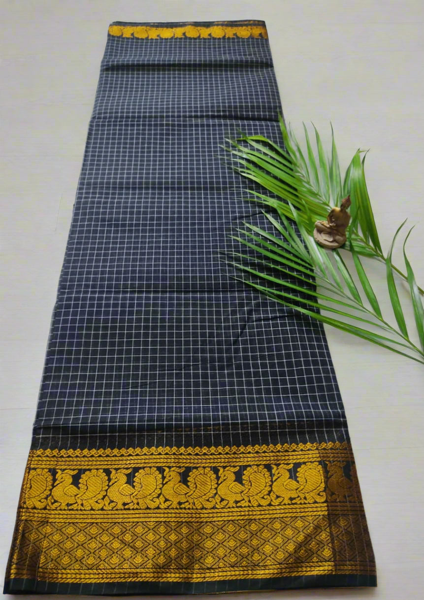 Cotton Saree with Checks Pattern – Handloom Saree for Daily & Office Wear