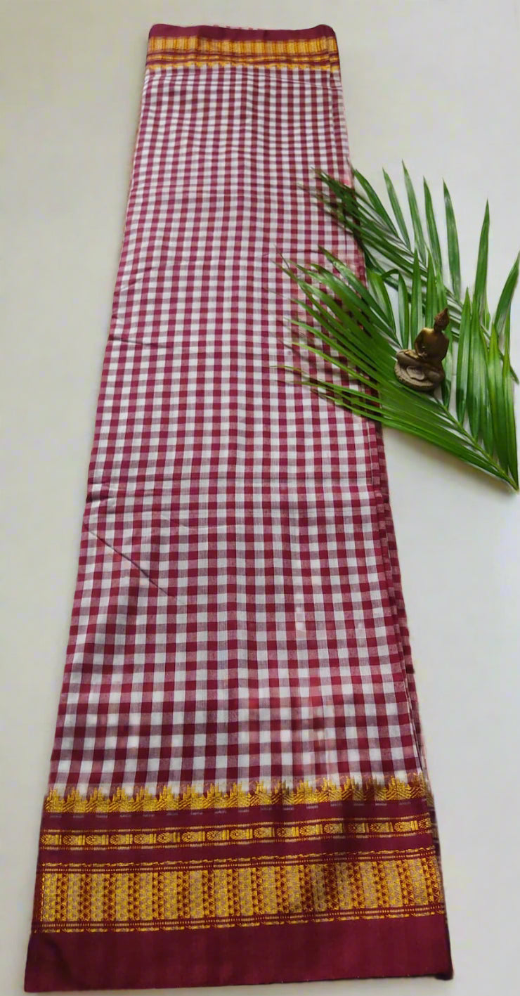 Cotton Saree with Checks Pattern – Handloom Saree for Daily & Office Wear