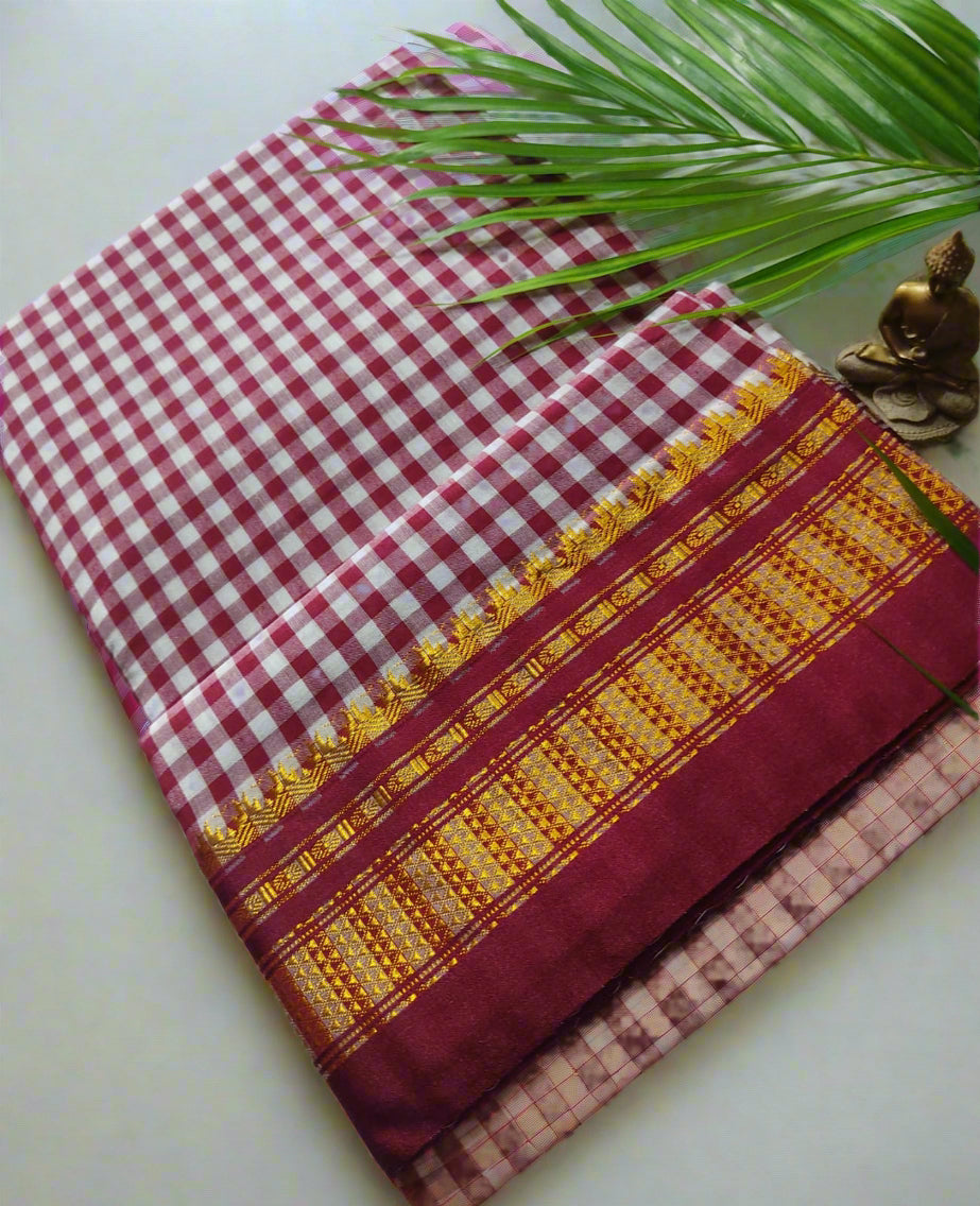 Cotton Saree with Checks Pattern – Handloom Saree for Daily & Office Wear