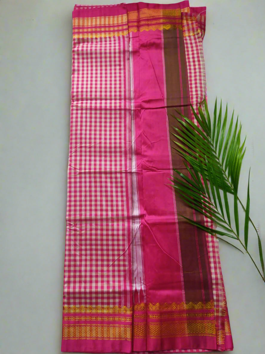 Cotton Saree with Checks Pattern – Handloom Saree for Daily & Office Wear