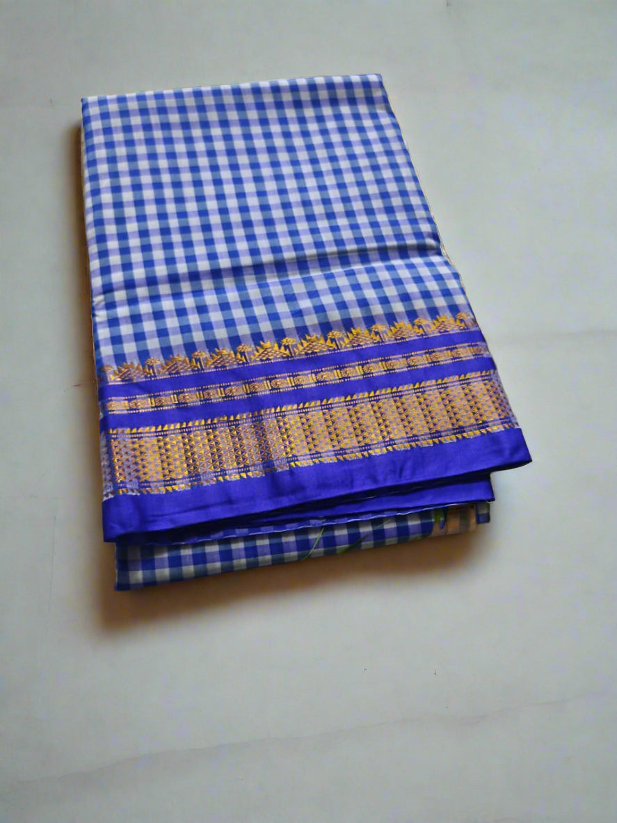 Cotton Saree with Checks Pattern – Handloom Saree for Daily & Office Wear