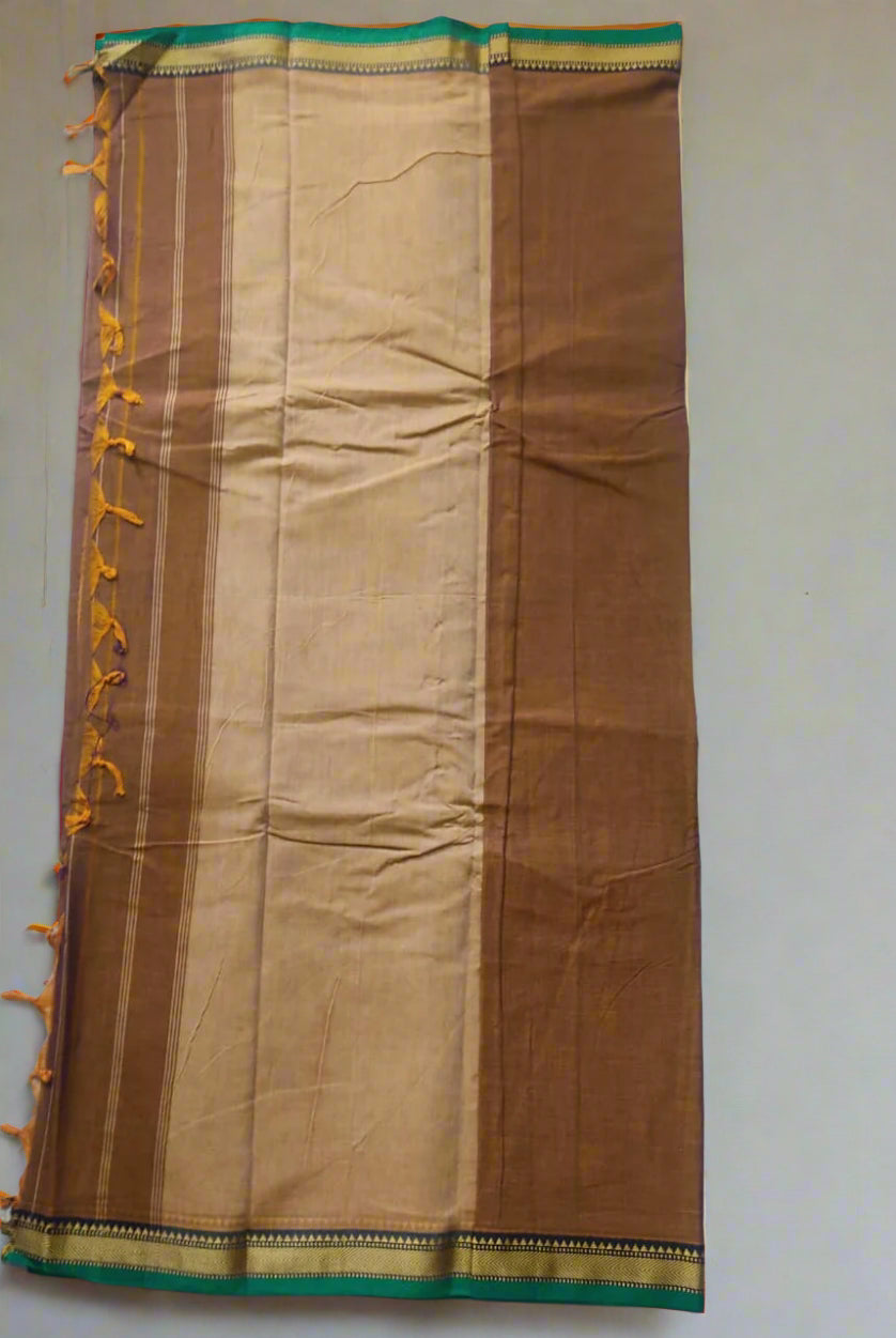 Narayanpet Cotton Saree – Plain Body with Gold Border